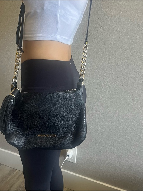 Michael Kors Handbags - Michael Kors Black Pebbled Leather Shoulder Bag with Gold Chain Trim